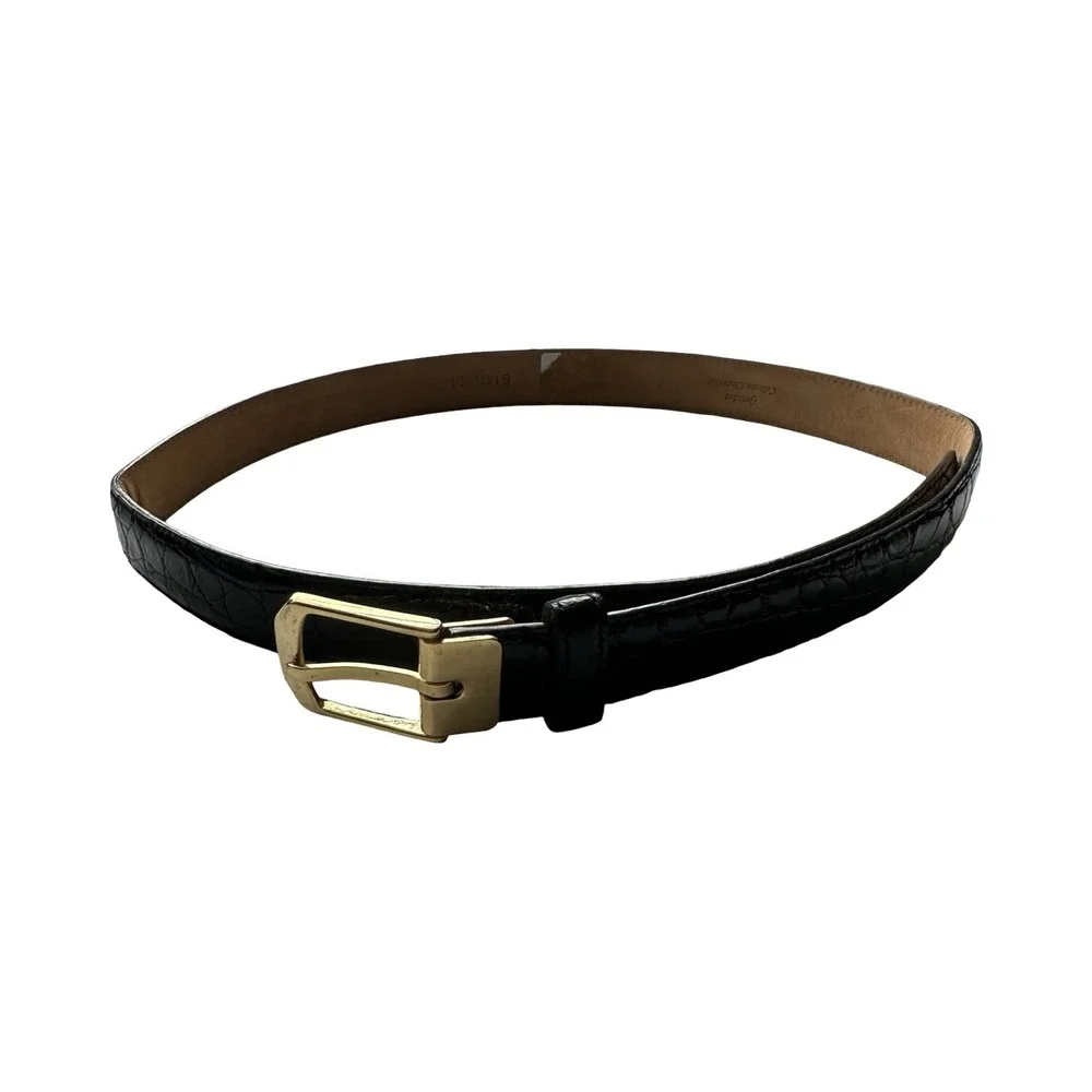 Bespoke Black Genuine Caiman Crocodile 1 Inch Width Brass Buckle Belt 32 NWOT